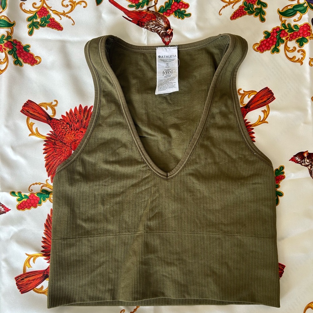 Athleta Olive Green Ribbed Tank Top